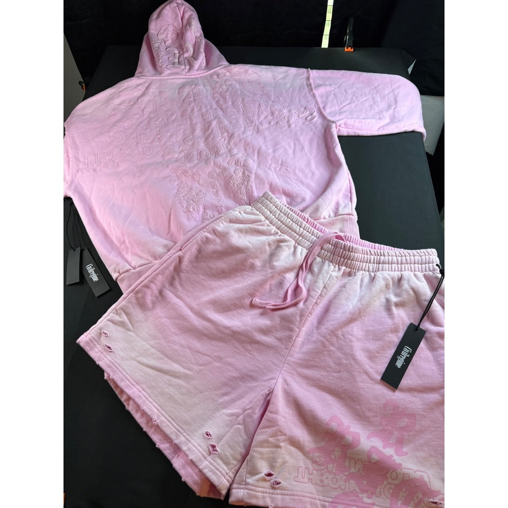 Civil Regime Pink Puff Print Zip Hoodie‎ and Shorts Set Unisex Large NWT
